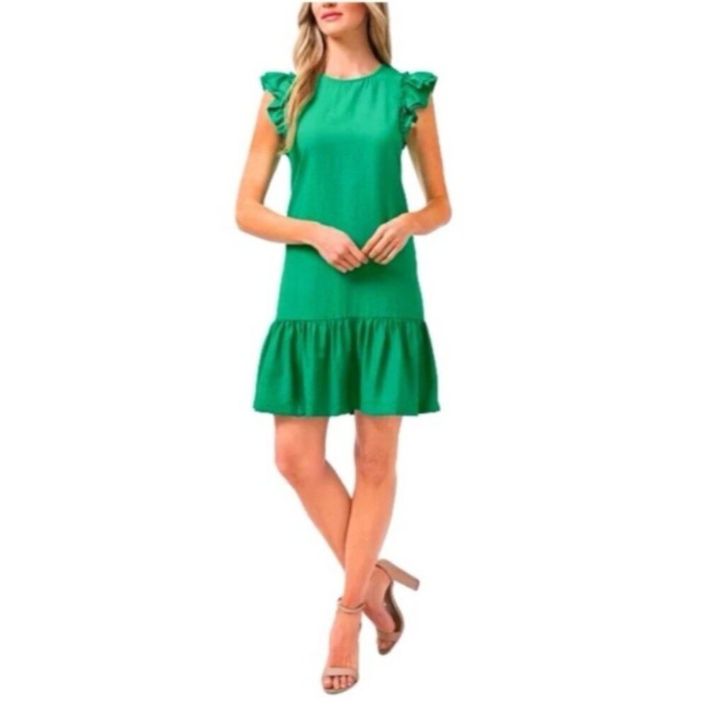 CeCe Shift Dress 6 Women’s Green Ruffle Short Sleeve Washable NEW $129